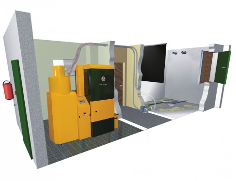 Pelletsanlage mit R&uuml;hrwerk und Saugf&ouml;rdersystem