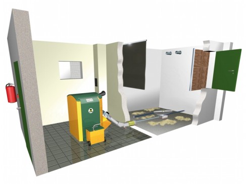 Pelletsanlage mit Pelletsr&uuml;hrwerk